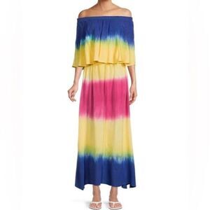 Area Ombre Off the Shoulder Vibrant Tie‎ Dye Maxi Dress Size S NWT